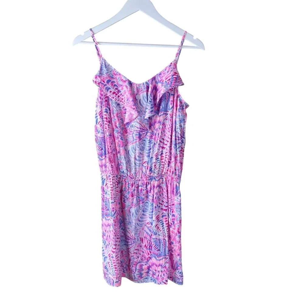Lilly‎ Pulitzer Sea Shells Ruffle Mini Dress Pink Blue Purple Sleeveless Summer - Picture 7 of 13